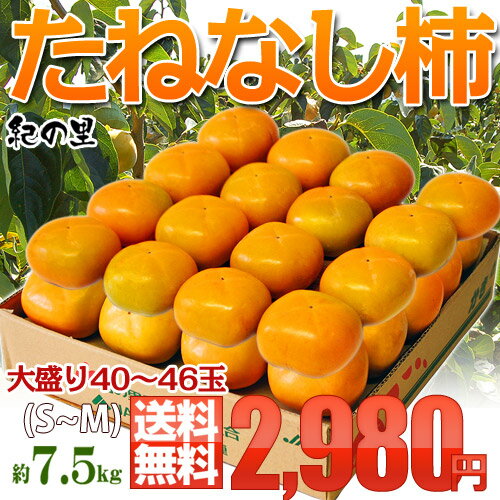 《送料無料》和歌山県産 たねなし柿(刃根又は平核無柿) 40〜46玉(S〜M) 約7.5キロ超大盛りのスポット