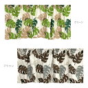 カフェカーテン モンステラ 約140×50cm 綿100% 日本製 暖簾 ノレン のれん 植物 葉柄 リーフ柄 グリーン 緑色 ブラウン 茶色 ボタニカル 草花 プリントオックス 北欧