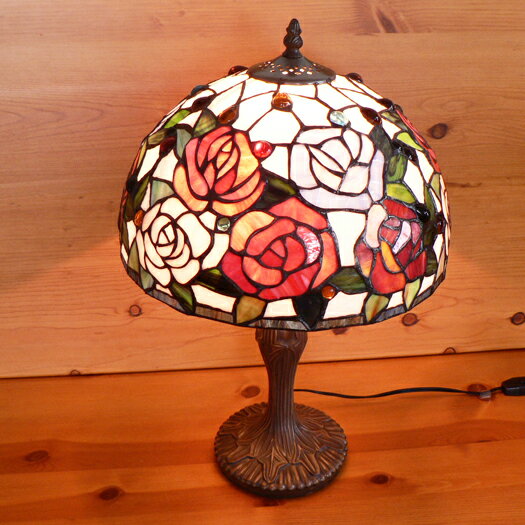 ステンドグラスランプ　薔薇の花　（ハーモニィ）　大型　　31.5×h50お部屋に温もりのある灯りをステンドグラス　ランプで♪