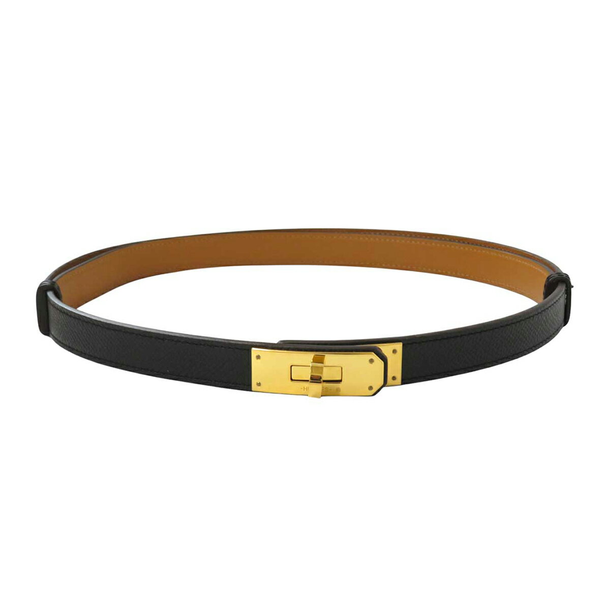 エルメス ケリー バックル レザー ベルト 18MM メタル レザー ユニセックス ブラック HERMES 【中古】 【アパレル・小物】