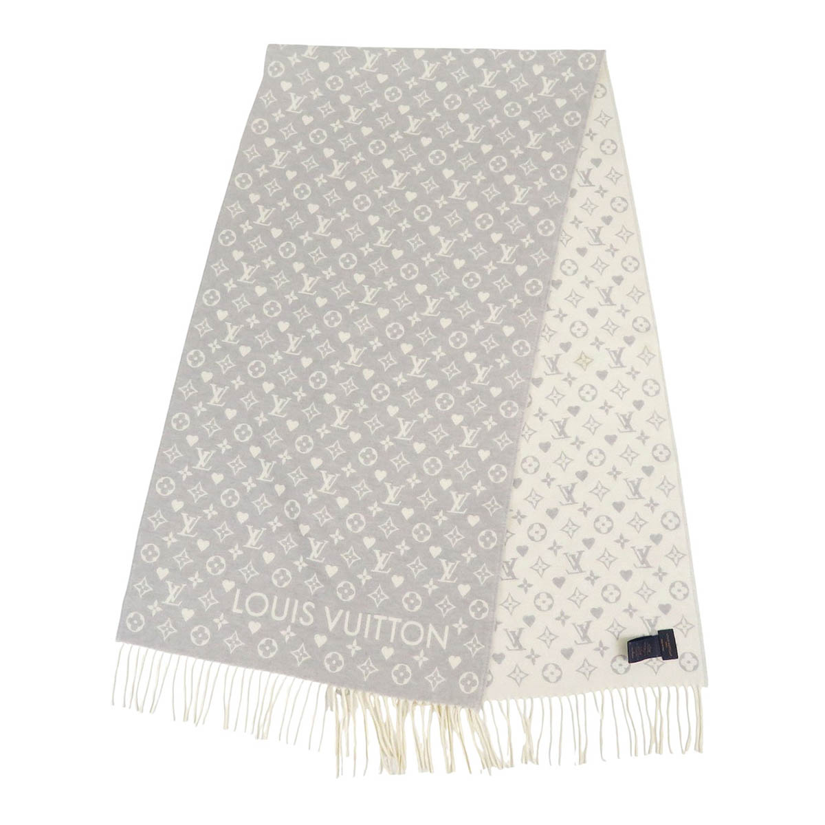 ルイヴィトン ゲーム オン カシミヤ マフラー モノグラム M77641 ユニセックス ライトグレー ホワイト LOUIS VUITTON 【中古】 【アパレル・小物】