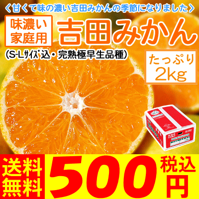 【全国送料無料】 味濃い吉田みかん2kg （家庭用・S〜Lサイズ込）★さらに ！6箱買うと、、、★2箱おまけ !★500円（税込）【通常価格より67％OFF】