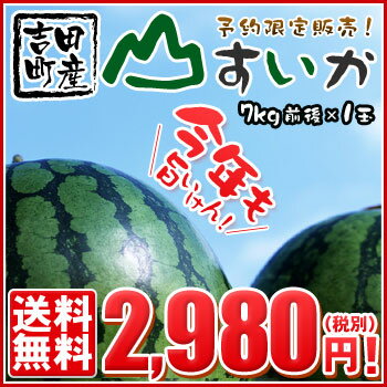 【s7-1】特大「山すいか」7kg前後×1玉今年は少し小さめ傾向にあります。予約でいっぱいになる前にお早めにご予約下さい！！【全国どこでも送料無料】【2sp_120706_a】【FS_708-8】