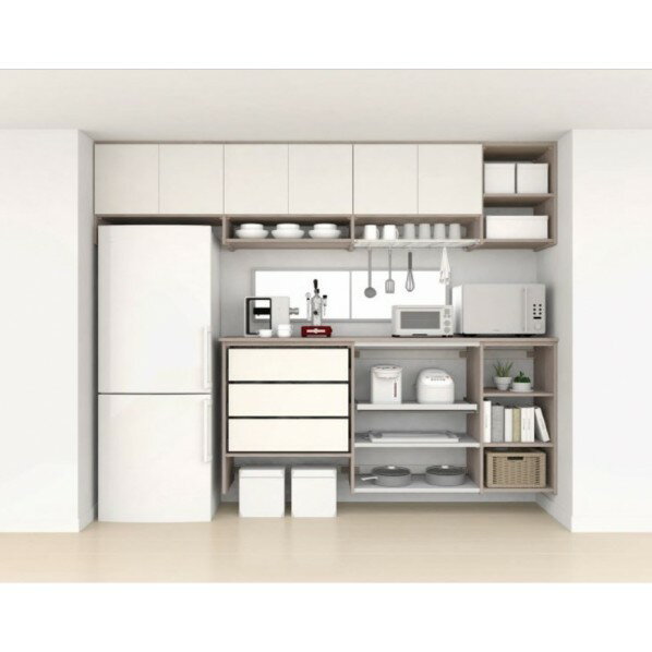 南海プライウッド キッチン開戸収納 シェフモ ハイカウンタープラン 9尺 ブライトウォールナット AT000036IJ 1セット