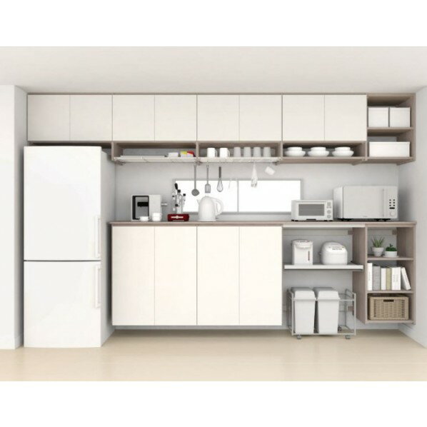 南海プライウッド キッチン開戸収納 シェフモ ハイカウンタープラン 12尺 ブライトウォールナット AT000038IJ 1セット