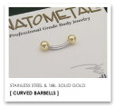 【ANATOMETAL】 ボディピアス　ステンレス・カーブド・バーベル 16Ga.& 18k. Yellow Gold Balls (1/8")