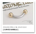 【ANATOMETAL】 ボディピアス　ステンレス・カーブド・バーベル 10Ga. & 18k. Yellow Gold Balls (7/32")