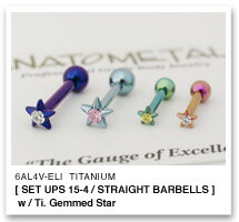 【ANATOMETAL】ボディピアス タイタニアム・ストレイト・バーベル 14Ga.& タイタニアム・ジェムドスター 5mm