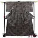 【中古】 大島紬 中古 正絹 仕立て上がり 泥染 カジュアル リサイクル 着物 袷 茶黒 雪輪 桔梗 花 七宝 送料無料 あす楽対応 忠右衛門 中古着物 リサイクル着物