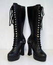 【即納】Ellie Shoesひざ丈の厚底レースアップロングブーツつや消し黒/(品番EasyZ-BLKPU)【あす楽対応_東北】【あす楽対応_関東】【あす楽対応_甲信越】【あす楽対応_北陸】【あす楽対応_東海】【あす楽対応_近畿】