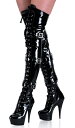 【取寄せ】Pleaserオーバーニー厚底ロングブーツサテンレースアップ/3連バックル(品番Delight-3028-BLKPAT)【】