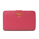 プラダ PRADA 二つ折り 財布 1ML225 サフィアーノ L字ファスナー ピンク ブランド【中古】