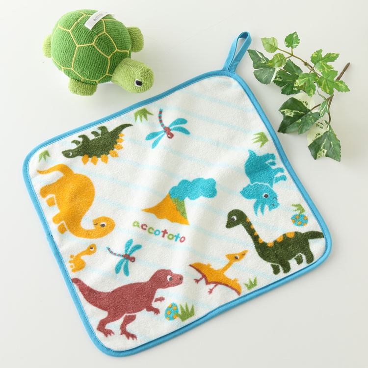 (SALE)UCHINO accototo(アッコトト) しましまきょうりゅう スクールタオル ループ付き ハンドタオル キッズ ベビー 男の子 子供用 ウチノタオル 【内野タオル】 ギフト対応 贈り物 プレゼント