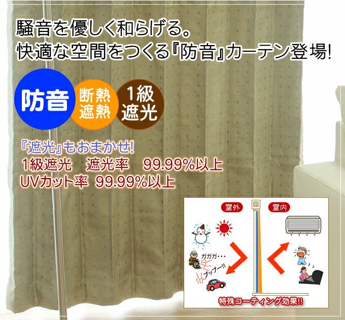 【工場直売】●遮熱・断熱・1級遮光・防音カーテン（UEP-EC01）幅150cm−丈90〜135cm 1枚