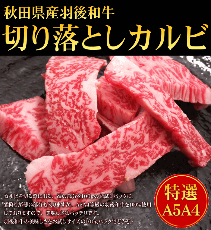 【お得な切り落としで焼肉♪】A5・A4等級羽後和牛切り落としカルビ焼肉用　100g数量限定!!おいしい羽後和牛をお試し価格で!!