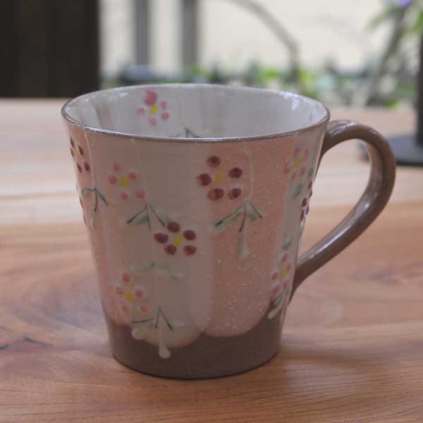 清水焼 マグカップ 花いろ（ピンク）（はないろ　ぴんく）【楽ギフ_包装】ピンクのストライプが爽やかなカップです。