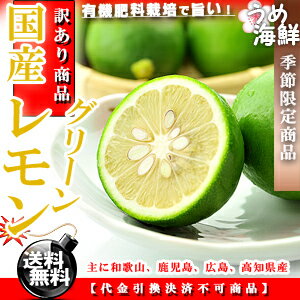 国産 グリーン レモン 2kg (サイズ未選別 有機肥料栽培) [訳あり]【送料無料】【れ…...:umekaisen:10000750