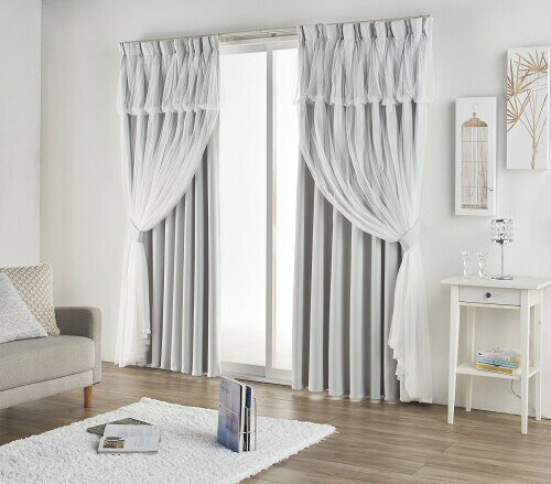 ユニベール 姫系 2級遮光 3色6サイズ 二重層 寝室 リビング 洗える レイヤードカーテン