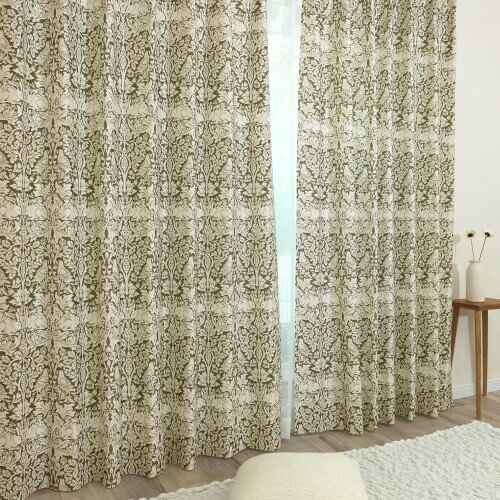 ウィリアム・モリス 国産防炎カーテン 1枚入りP263 (約200cm幅×約260cm丈) 3級遮光 遮熱 断熱 目隠し 人気 多機能