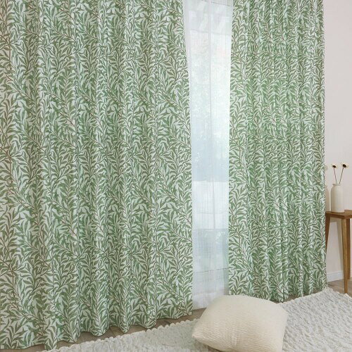 ウィリアム・モリス 国産防炎カーテン 2枚組P260 (約100cm幅×約178cm丈) 3級遮光 遮熱 断熱 目隠し 人気 多機能