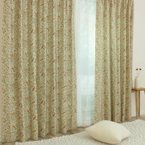 ウィリアム・モリス 国産防炎カーテン 2枚組P266 (約130cm幅×約178cm丈) 3級遮光 遮熱 断熱 目隠し 人気 多機能