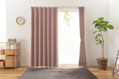 ユニベール ドレープカーテン 幅100cm×丈178cm 2枚組 防炎 遮光2級 省エネ 形状記憶 ローズ ステイシー