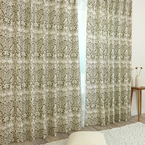 ウィリアム・モリス 国産防炎カーテン 1枚入りP263 (約200cm幅×約90cm丈) 3級遮光 遮熱 断熱 目隠し 人気 多機能