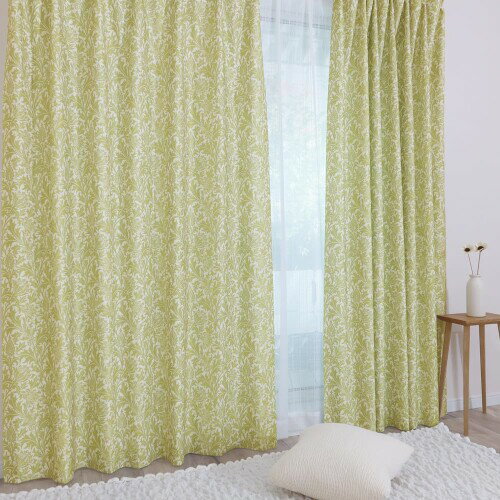 ウィリアム・モリス 国産防炎カーテン 2枚組P257 (約100cm幅×約95cm丈) 3級遮光 遮熱 断熱 目隠し 人気 多機能