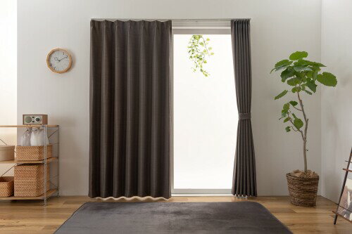 ユニベール ドレープカーテン 幅200cm×丈230cm 1枚 遮光3級 形状記憶 洗える ブラウン レガシー