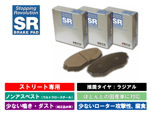 RG（レーシングギア）　SRブレーキパットストリート用に開発フロント・リア車両1台分　HONDA車用【209927 ブレーキパッド】純正よりも安く、性能は高く！