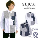 スリック slick ブロード パッチワークシャツ(5169204) 白 ホワイト ネイビー 長袖 トップス カジュアル メンズ ストライプ 送料無料 楽天