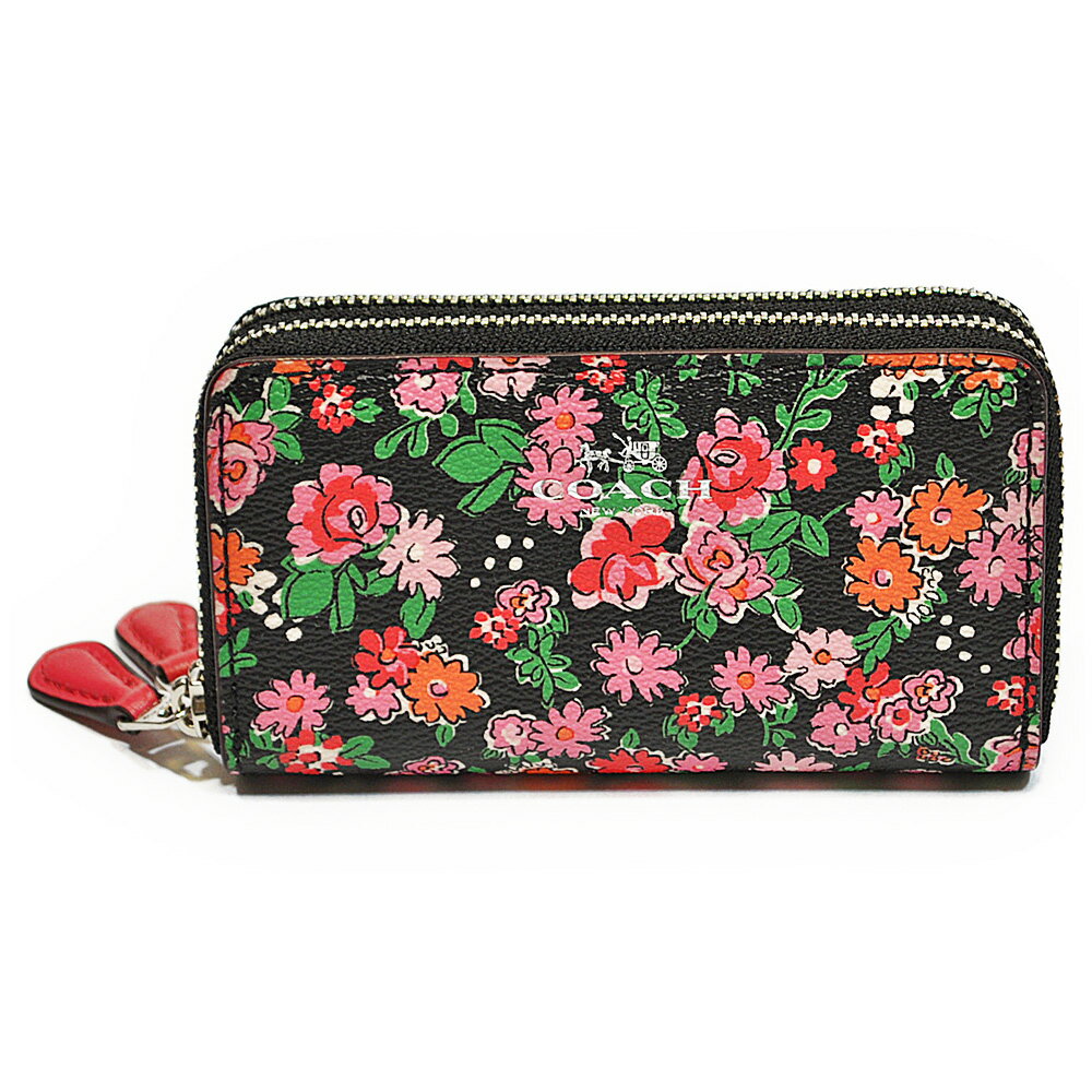 コーチ COACH 財布 小銭入れ F57985 SVPMC ポージー クラスター フローラルプリント PVC ダブルジップ コインケース ピンクマルチカラー