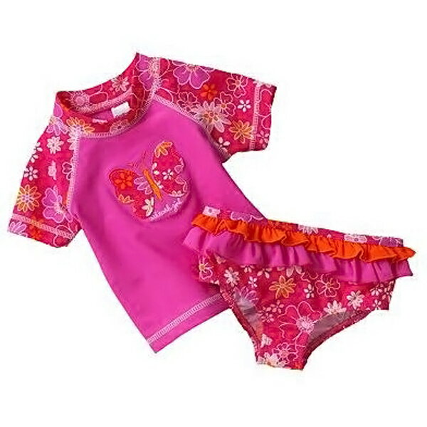 オシュコシュ(Oshkosh B'gosh)2012年最新作【ピンク花柄蝶RGセット】女の子ピンクフラワーバタフライラッシュガード水着上下2点セット【レビューで送料無料】