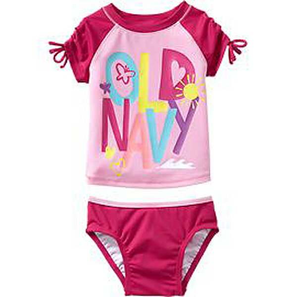 オールドネイビー(OLD NAVY)【2012年最新作】【2歳-5歳用】女の子ピンクカラフルロゴラッシュガード水着上下セット,出産祝いギフトプレゼント,水着セール,プール【レビューで送料無料】