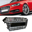 アウディ グリル S4 Style Chrome Frame Black Grille Mesh Ring Emblem for AUDI 2013 - 2016 A4 / B9 2016 A4 / B9 - AUDI 2013 S4スタイルクロームフレームブラックグリルメッシュリングエンブレム
