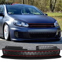 グリル 10-14 VWゴルフ6 MK6 GTIスタイルフロントハイバーブラックレッドトリムメッシュグリル - ABS 10-14 VW Golf 6 MK6 GTI Style Front High Bar Black Red Trim Mesh Grille - ABS