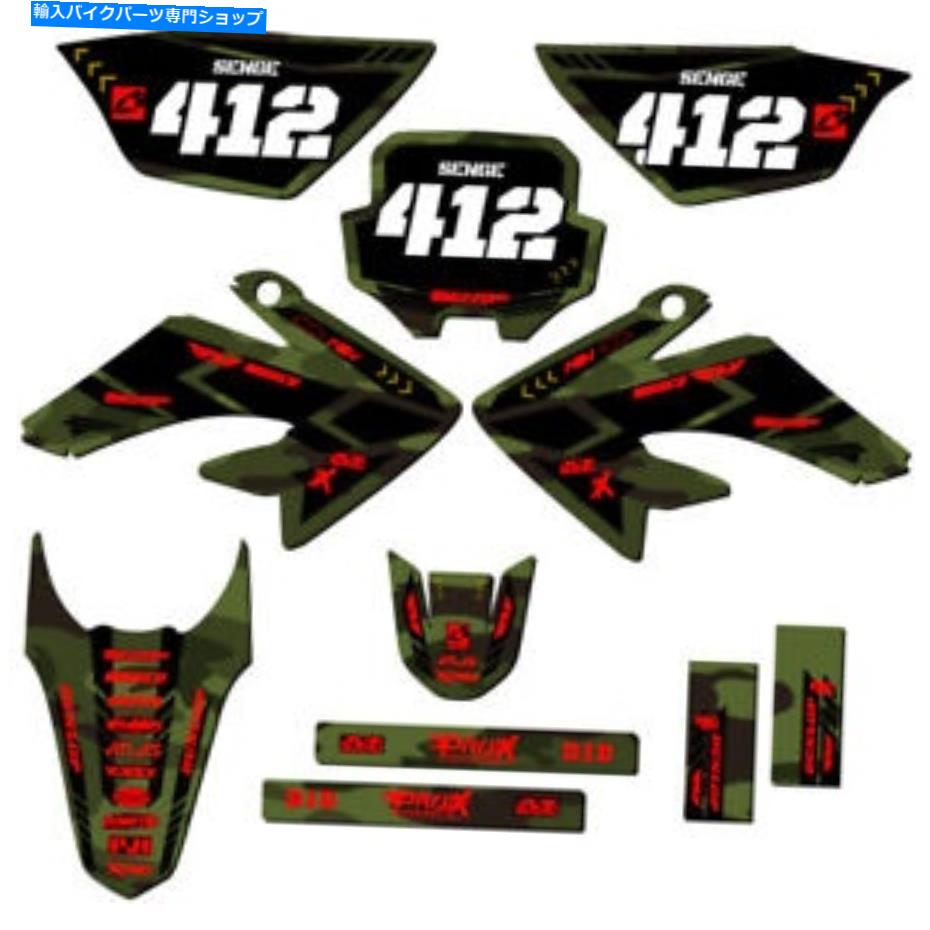 Graphics decal kit 2011-2016 CRF 100 Apache Matte Green Senge Graphics KitとHondaと互換性 2011-2016 CRF 100 APACHE Matte Green Senge Graphics Kit Compatible with Honda