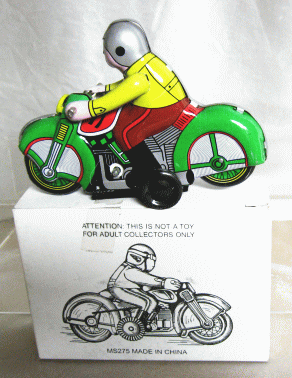【レトロなブリキ】ゼンマイで走る★緑のバイク（B-15）