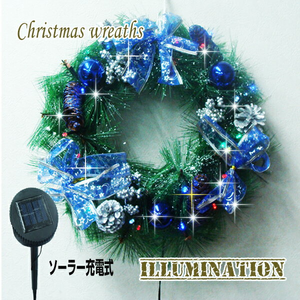 ソーラー 30灯 クリスマスリース LED イルミネーション メリークリスマス Merry…...:utsunomiya:10001654