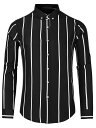 Lars Amadeus ドレスシャツ ストライプシャツ スリムフィット ストレッチ ビジネス 縦縞 長袖 ボタンダウン メンズ ブラックホワイト M