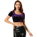 Allegra K ベルベット クロップトップ トップスカ ジュアル キュート スクープネック レディース ダークパープル XL