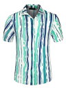 ショッピングアロハシャツ Lars Amadeus ストライプシャツ アロハシャツ ハワイアン ボタンダウン 半袖 メンズ ブルーグリーン S