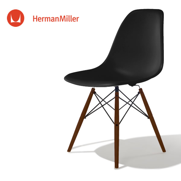 イームズ サイドシェルチェア DSW ブラック ブラックベース ウォールナット［DSW. BK OU ZA E8］【Herman Miller ハーマンミラー 正規品】