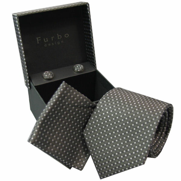 Furbo フルボ ネクタイ カフス チーフセット グレー系 TJF40591T1