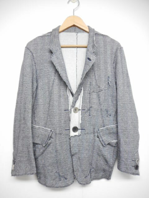 タカヒロミヤシタザソロイスト TAKAHIROMIYASHITATheSoloIst. パジャマジャケット スウェット ジャージ ブレザー カットオフ XS 紺 白 11SS s.0010 pajama jacket/e32 メンズ 【中古】【ベクトル 古着】 170502 ベクトル　マークスラッシュ