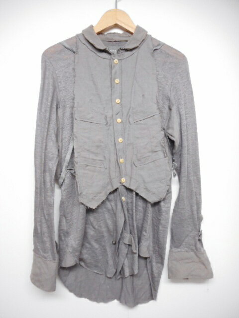 タカヒロミヤシタザソロイスト TAKAHIROMIYASHITATheSoloIst. レイヤード リネンニット シャツ カットソー 長袖 カットオフ S グレー s.0029 layerd nobled collar shirt/R92 メンズ 【中古】【ベクトル 古着】 170503 ベクトル　マークスラッシュ