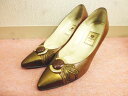 【Ungaro/ウンガロ】パンプスポインテッドトゥレザー/茶色×ゴールドサイズ6.5/☆B61「お財布に優しい通販価格」 レディース 【ベクトル 古着】【中古】 150117