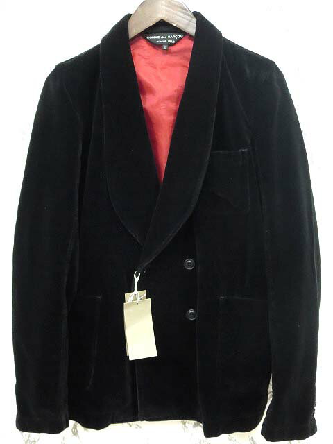 【COMME des GARCONS HOMME PLUS／コムデギャルソンオムプリュス】 ●ベロア ショールカラー ダブル テーラードジャケット 黒 XS ブレザー Pコート ピーコート メンズ 【ベクトル 古着】【中古】 150118