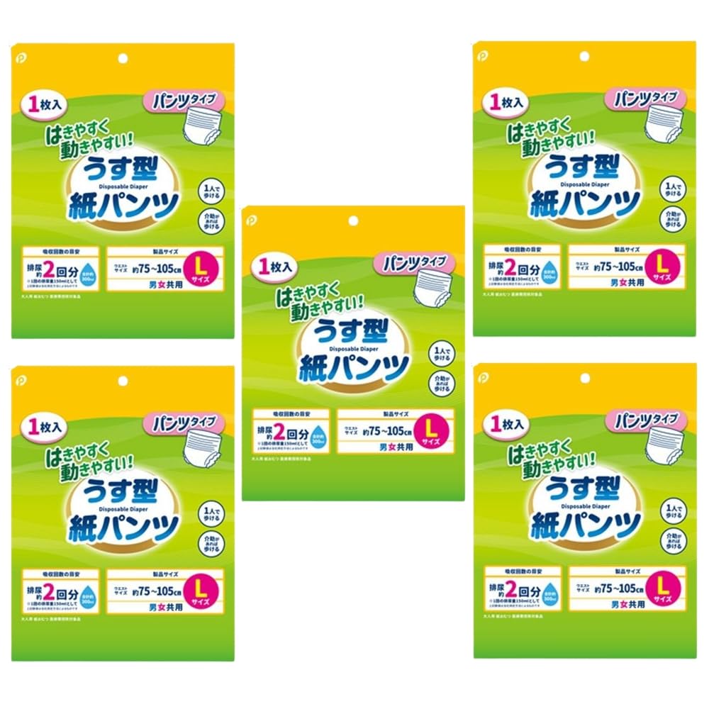 うす型紙パンツ 大人用 5枚(Lサイズ) ポケット パンツタイプ 男女共用 吸収量2回分 はきやすい 動きやすい 介護