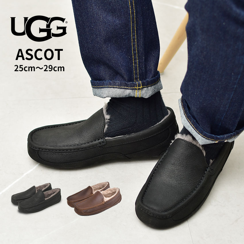 《今だけ！全品ポイントUP》アグ アスコット UGG <strong>モカシンシューズ</strong> <strong>メンズ</strong> 黒 ブラック 茶色 ブラウン ASCOT 1103889 フラット シューズ <strong>モカシンシューズ</strong> ボア あったか 保温 防寒 おしゃれ 秋 冬 春 夏 靴 <strong>ブランド</strong> 売れ筋 プレゼント 正規品 レザー